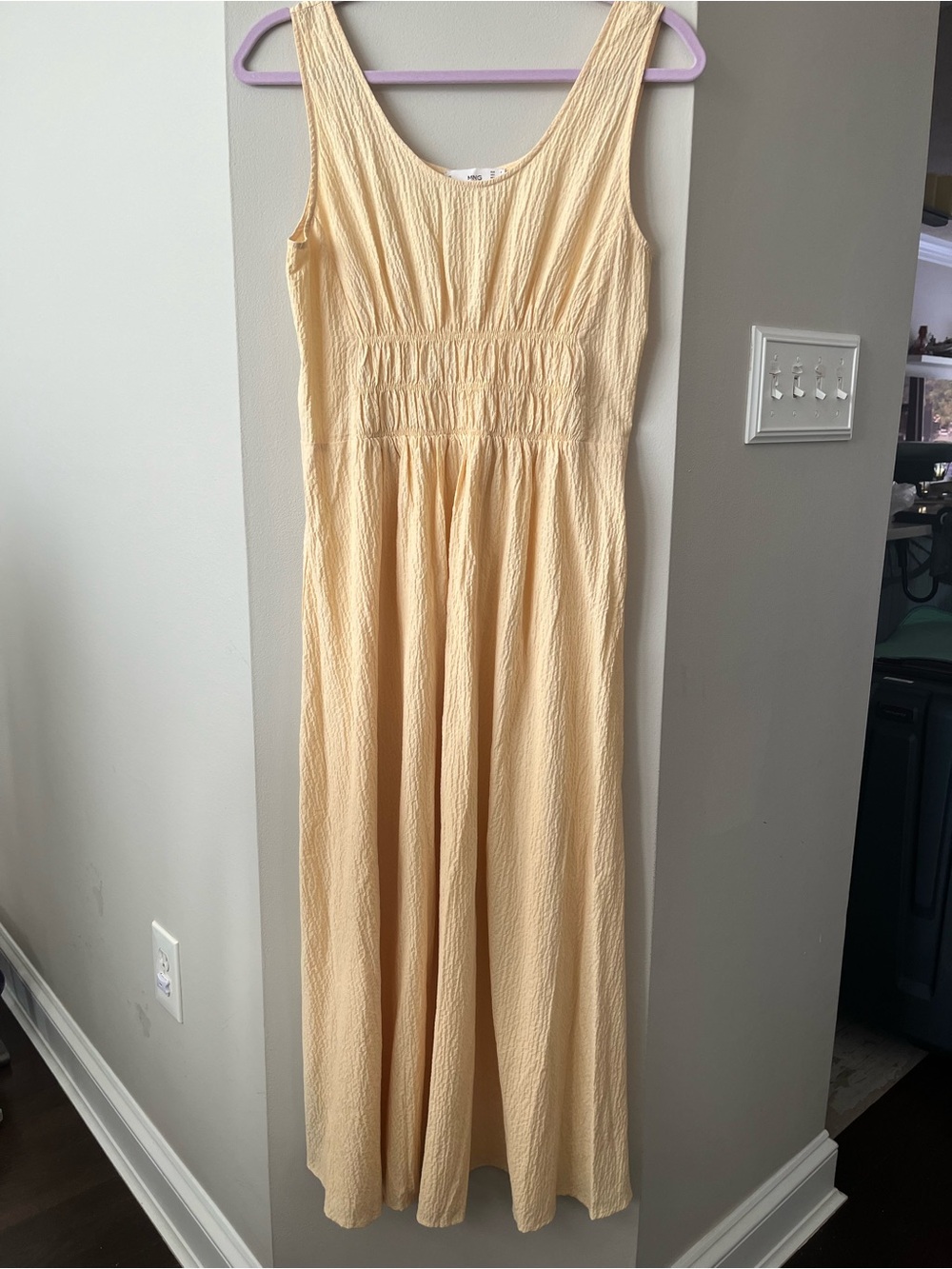 Mango Pale Yellow Sleeveless Maxi Dress with Smocked Waist
